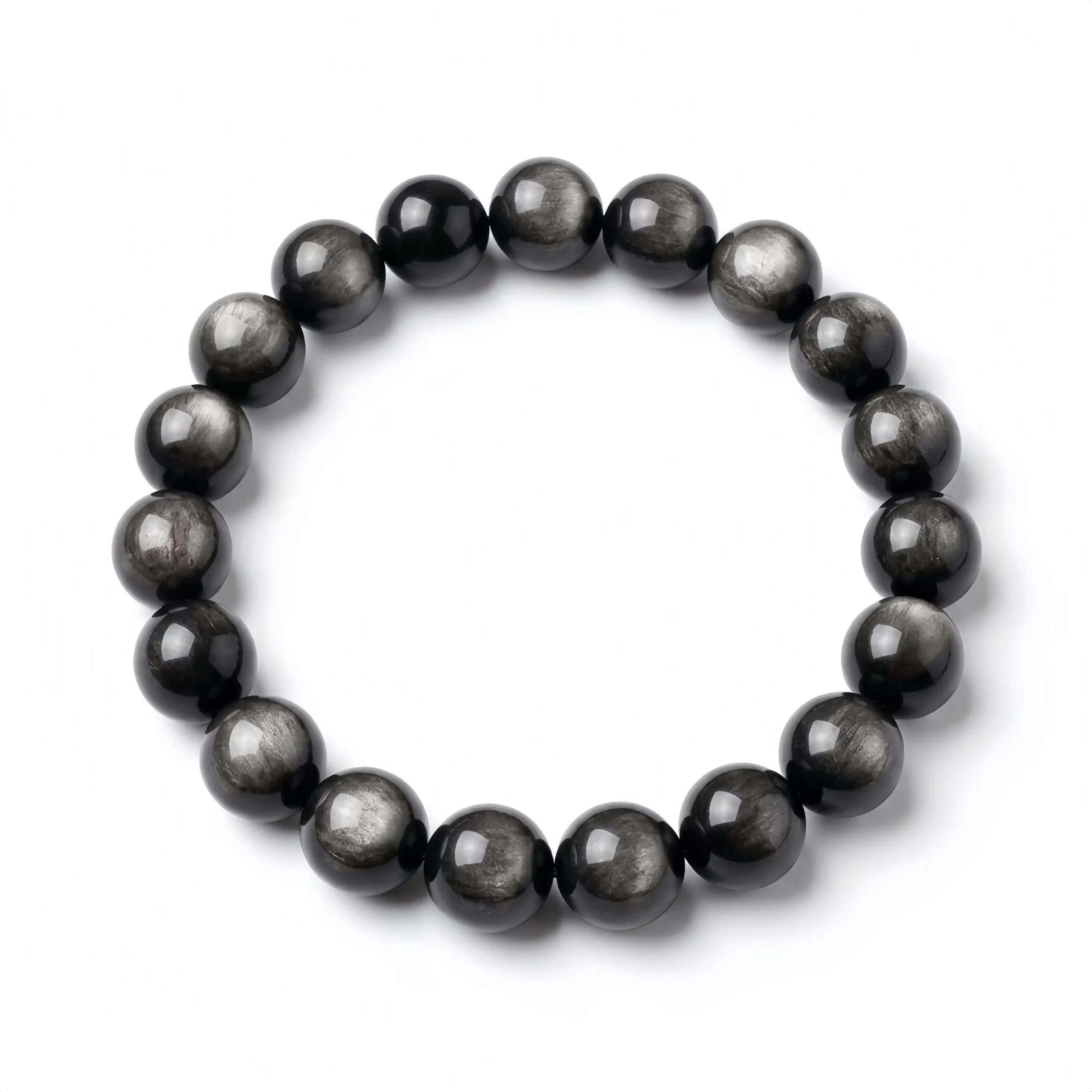 Silver Sheen Obsidian Bead Bracelet