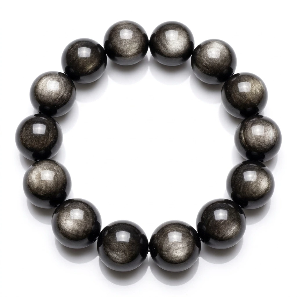 Silver Sheen Obsidian Beaded Bracelet – Natural Polished Gemstone