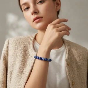 Natural Lapis Lazuli Beaded Bracelet – Handmade Blue Gemstone Jewelry