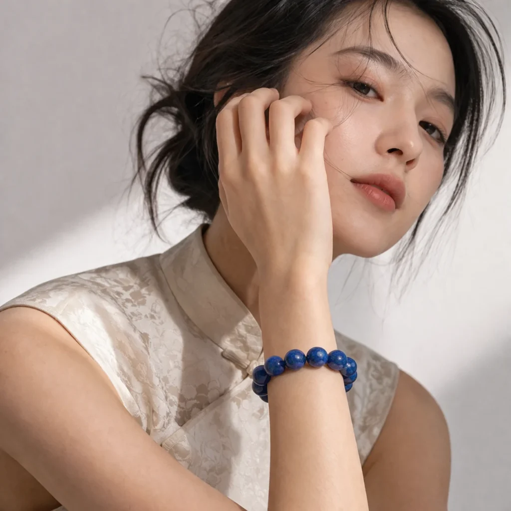 Natural Lapis Lazuli Beaded Bracelet – Handmade Blue Gemstone Jewelry