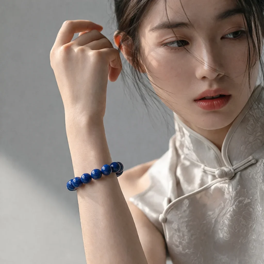 Natural Lapis Lazuli Beaded Bracelet – Handmade Blue Gemstone Jewelry