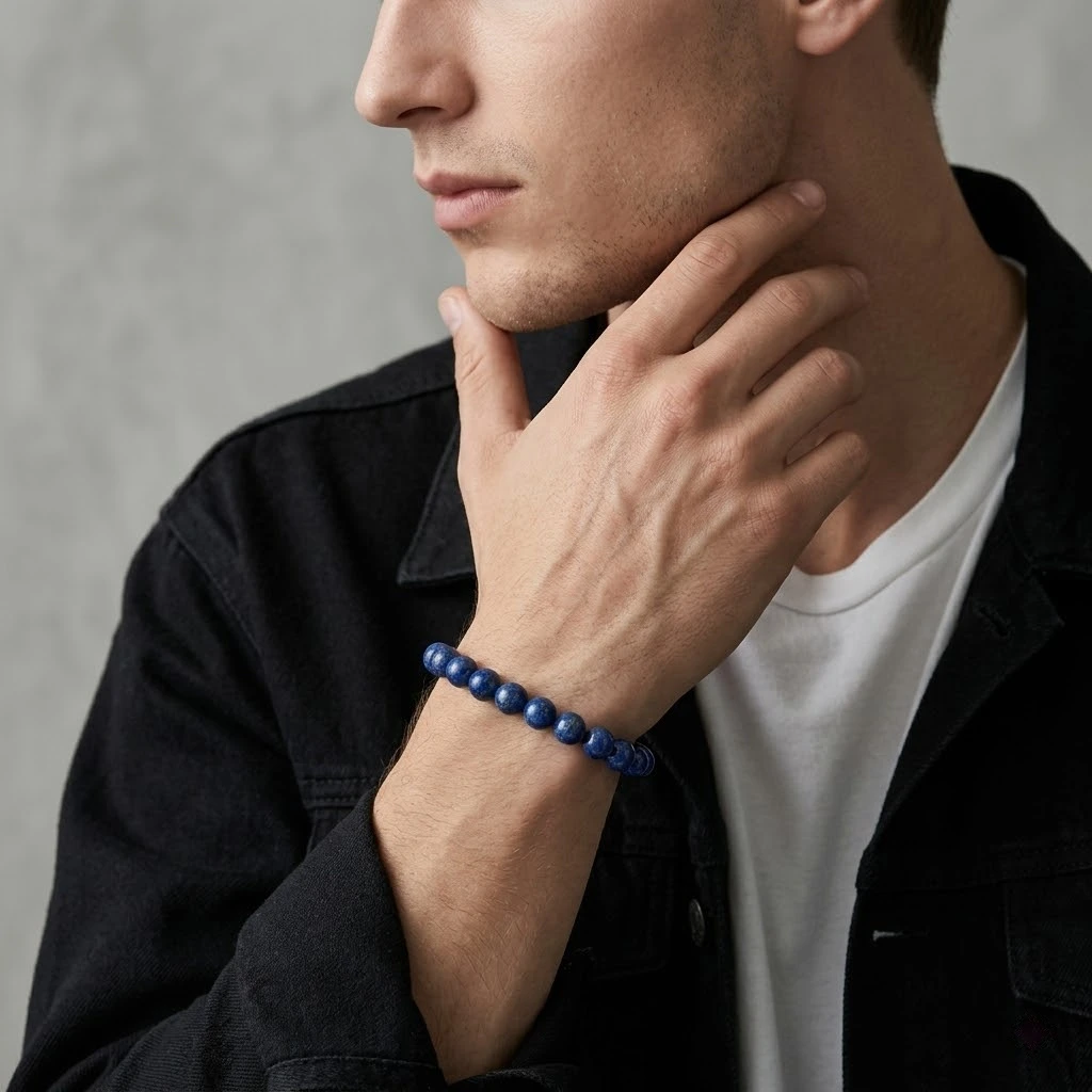 Natural Lapis Lazuli Beaded Bracelet – Handmade Blue Gemstone Jewelry