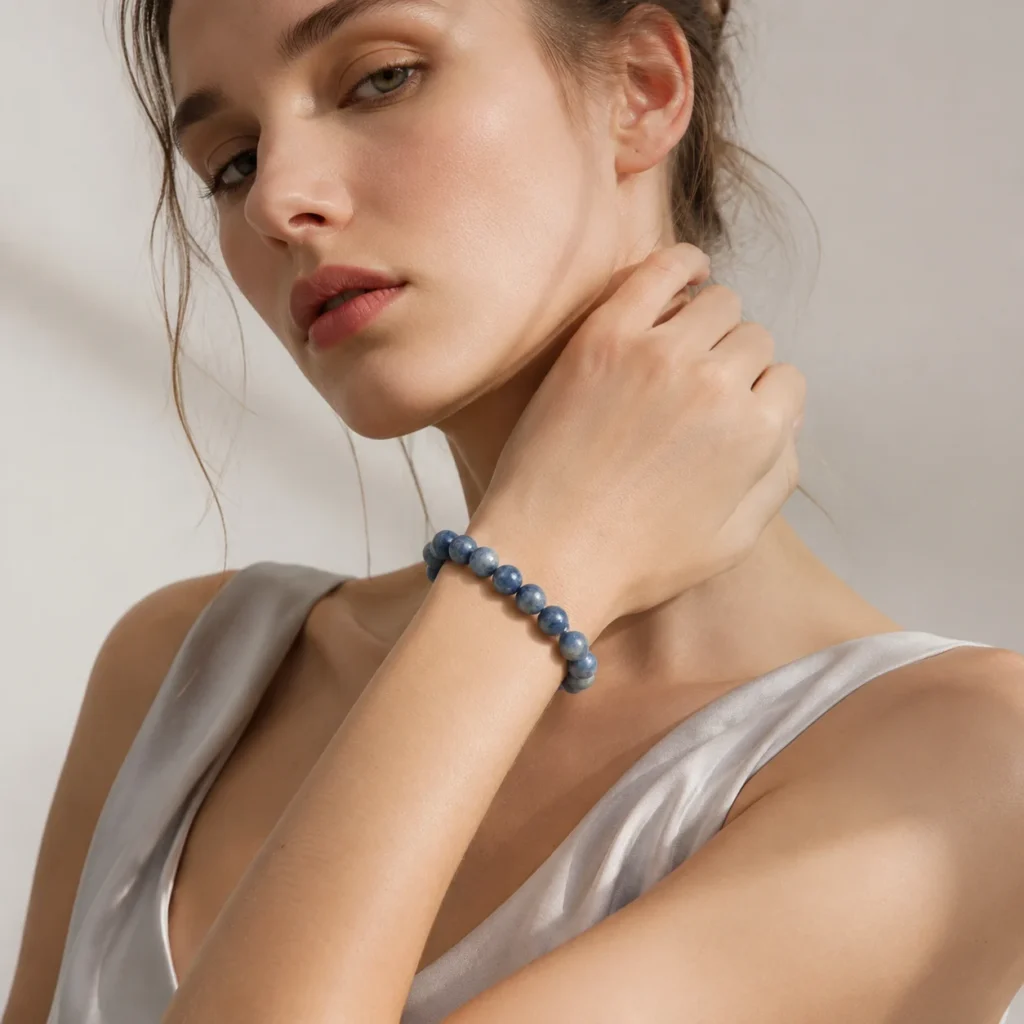 Natural Kyanite Beaded Bracelet – Polished Blue Gemstone Bracelet