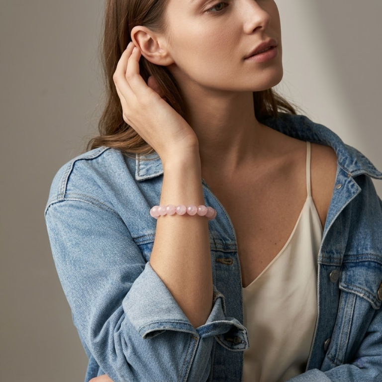 Rose Quartz Crystal Beaded Bracelet