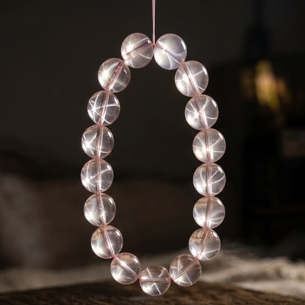 Natural Star Rose Quartz Beaded Bracelet – Six-Ray Pink Crystal