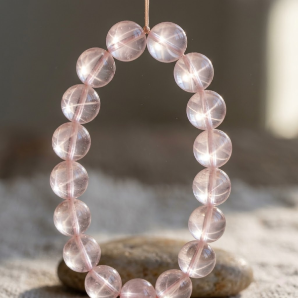Natural Star Rose Quartz Beaded Bracelet – Six-Ray Pink Crystal