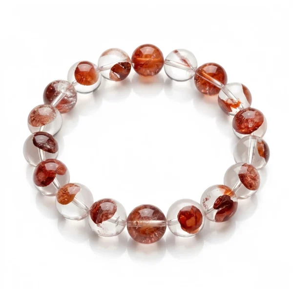Red Phantom Quartz Beaded Bracelet – Natural Garden Crystal