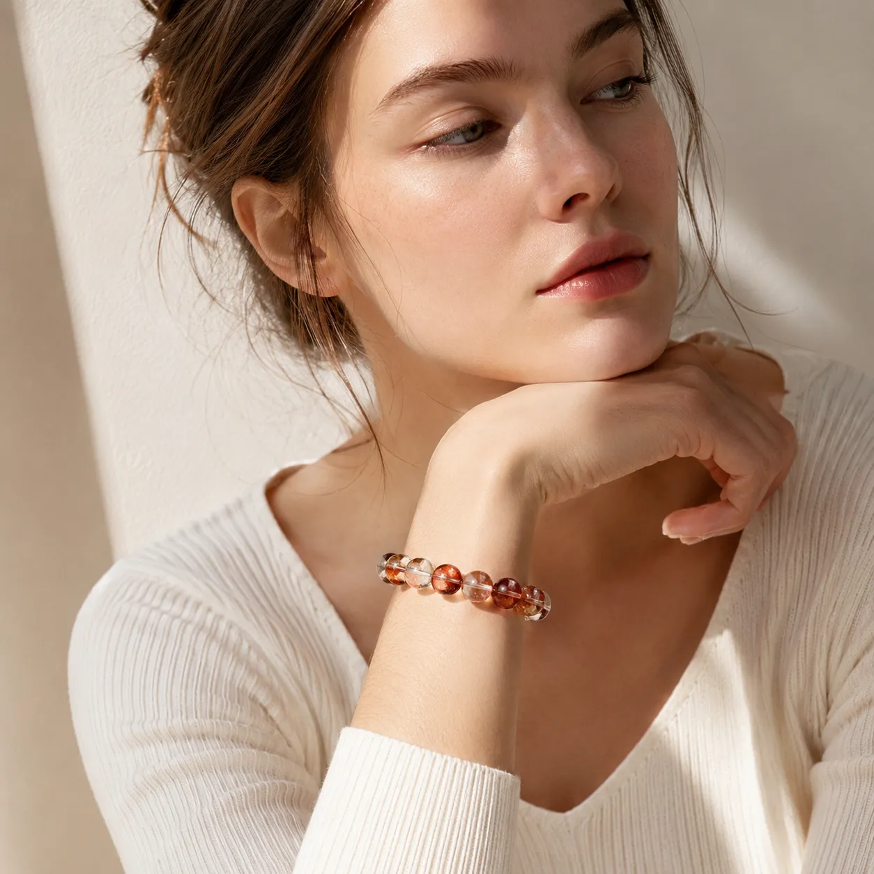 Red Flower Quartz Bead Bracelet