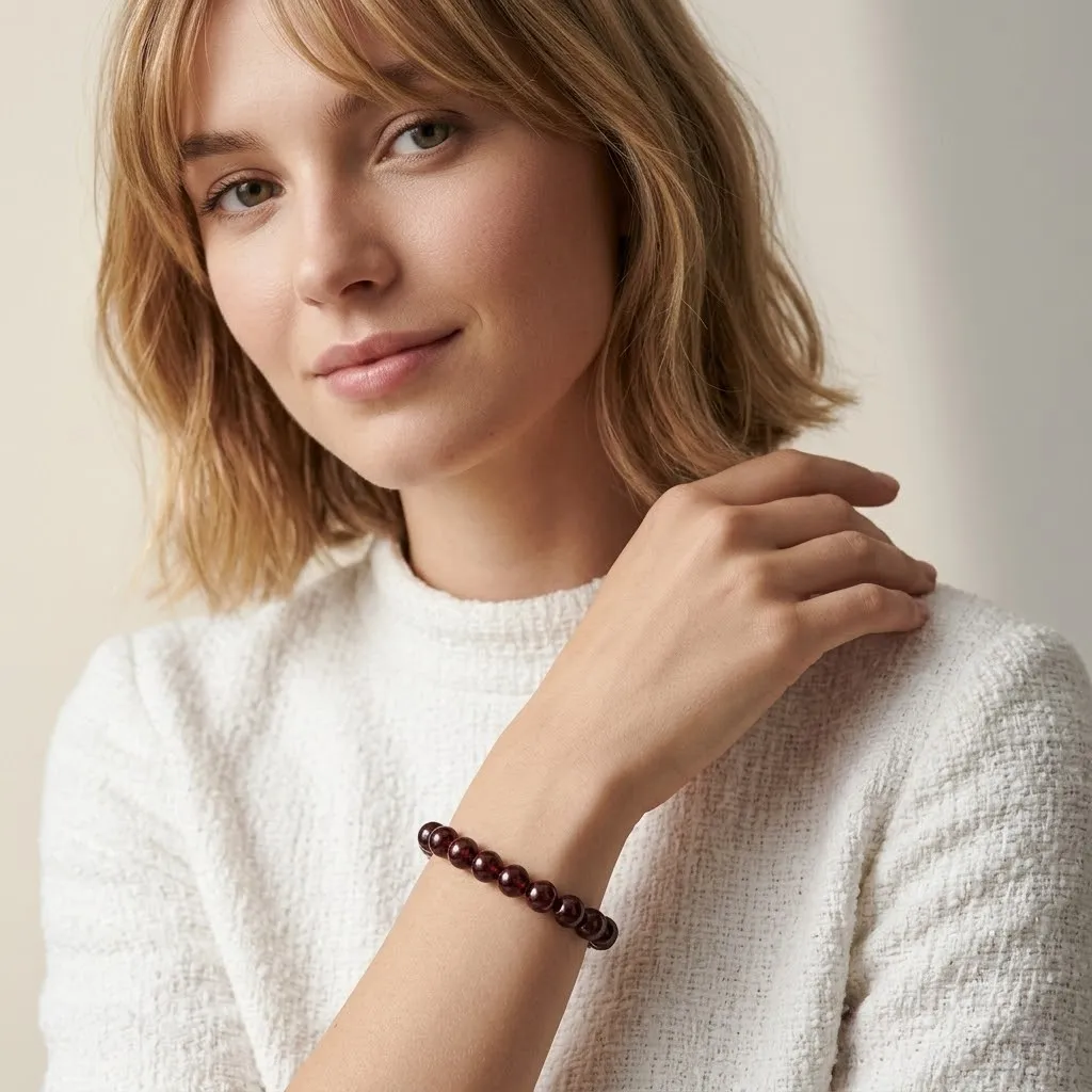 Red Garnet Bead Bracelet