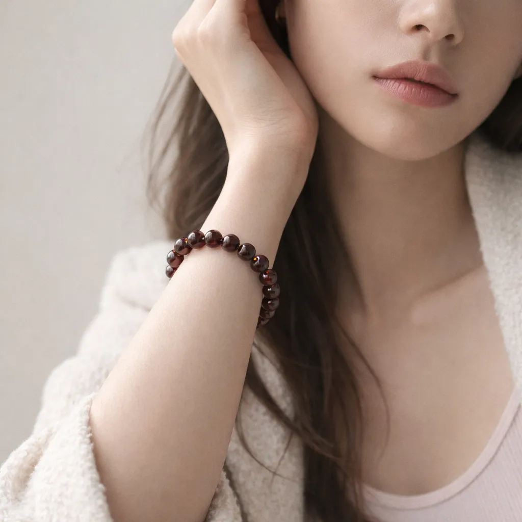 Natural Red Garnet Beaded Bracelet – Deep Burgundy Gemstone Jewelry