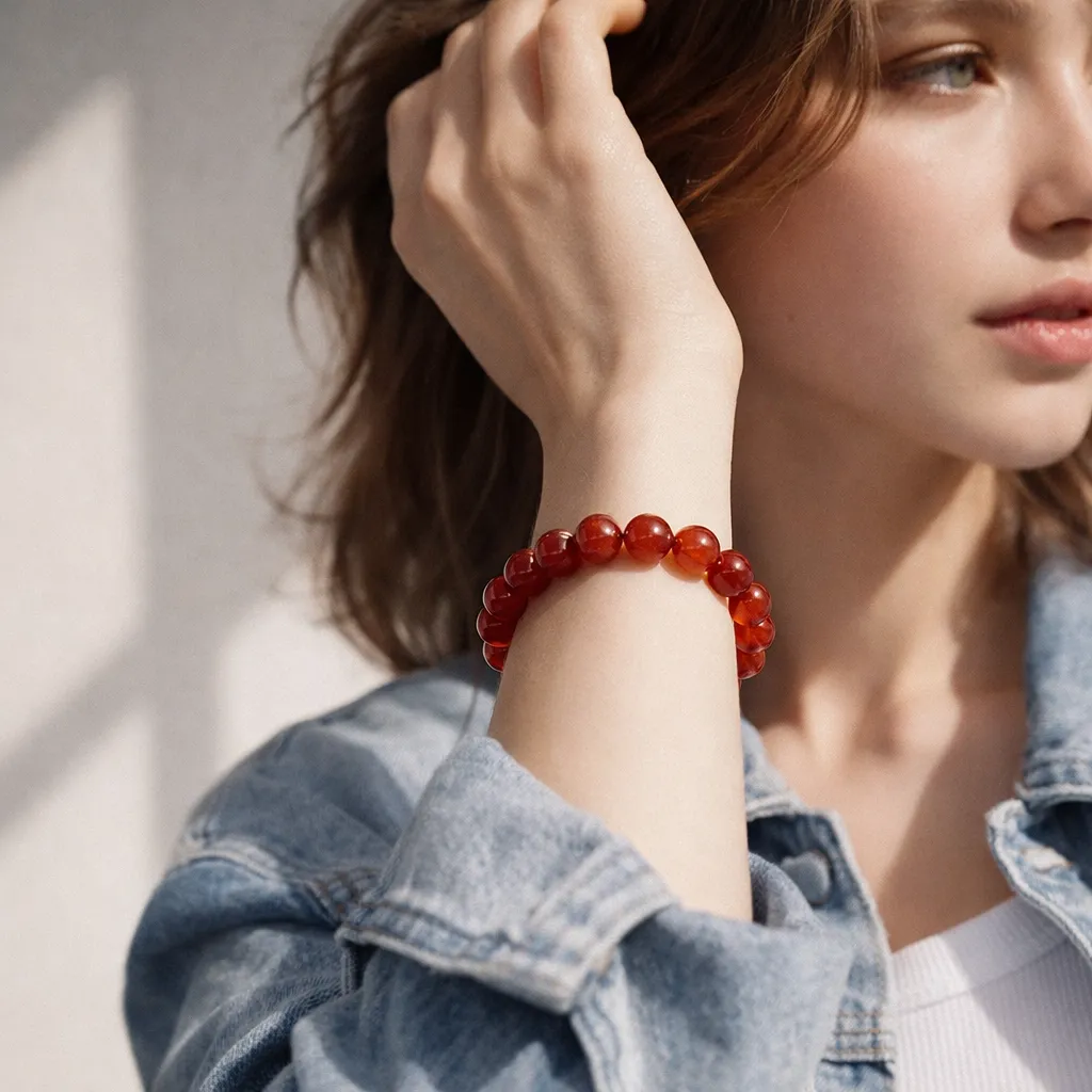 Natural Red Agate Beaded Bracelet – Classic Handmade Gemstone Jewelry