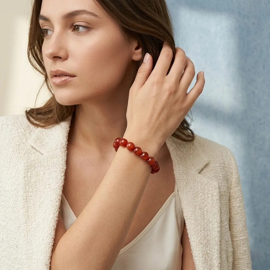 Natural Red Agate Beaded Bracelet – Classic Handmade Gemstone Jewelry