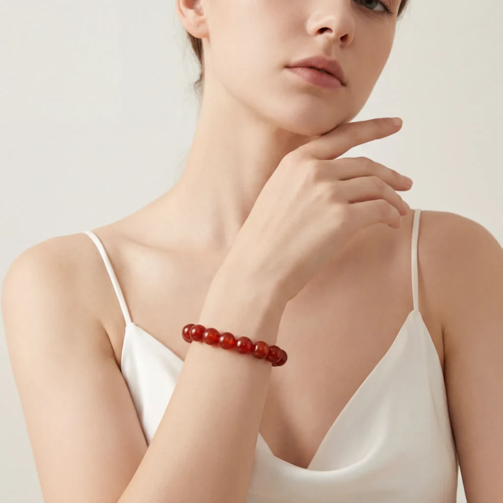 Natural Red Agate Beaded Bracelet – Classic Handmade Gemstone Jewelry
