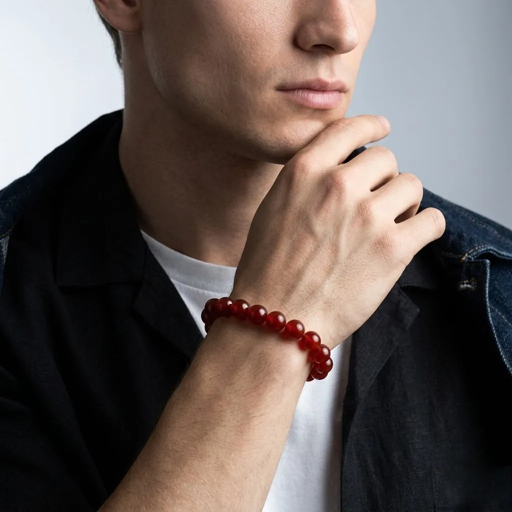 Natural Red Agate Beaded Bracelet – Classic Handmade Gemstone Jewelry