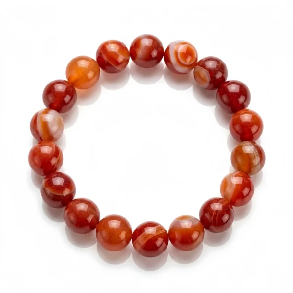 Red Banded Agate Beaded Bracelet – Natural Striped Gemstone