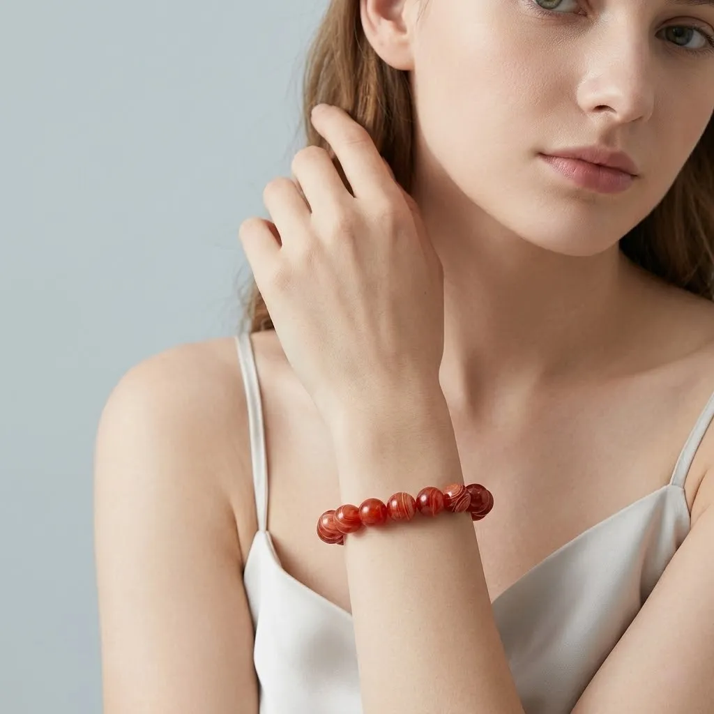 Natural Red Agate Beaded Bracelet – Classic Handmade Gemstone Jewelry