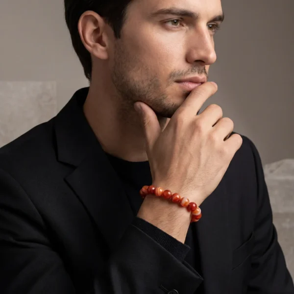Natural Red Agate Beaded Bracelet – Classic Handmade Gemstone Jewelry