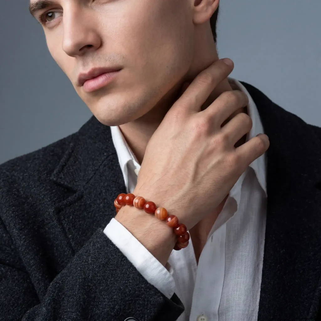 Natural Red Agate Beaded Bracelet – Classic Handmade Gemstone Jewelry