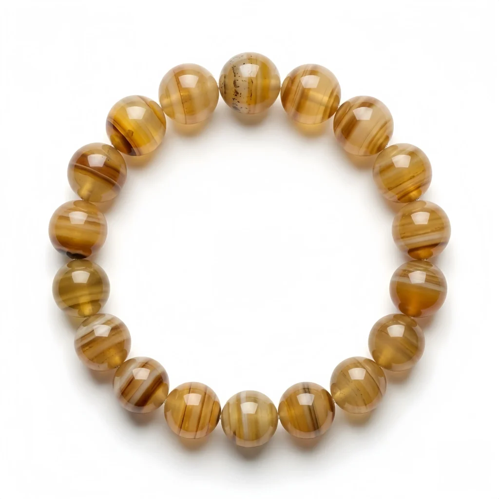 Yellow Banded Agate Beaded Bracelet – Natural Striped Gemstone
