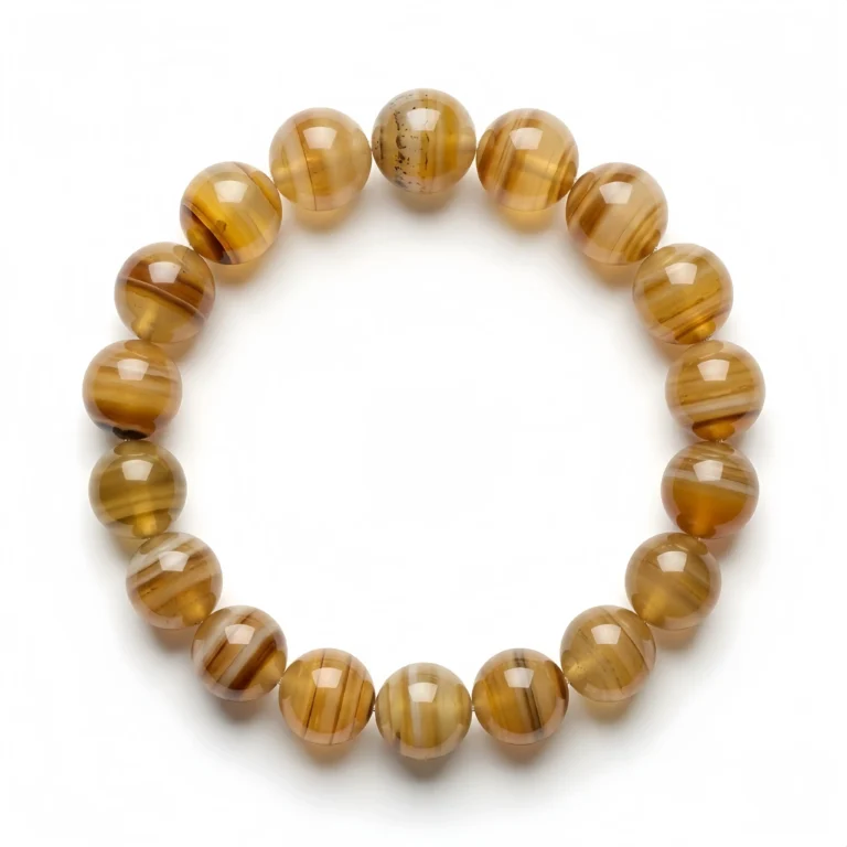 Yellow Banded Agate Beaded Bracelet – Natural Striped Gemstone