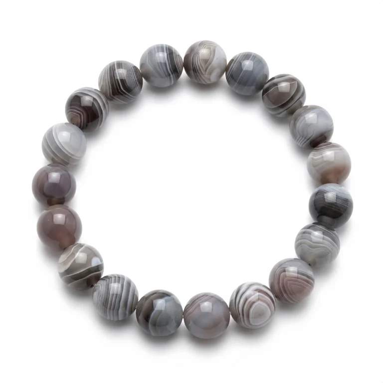 Gray Banded Agate Beaded Bracelet – Natural Layered Gemstone