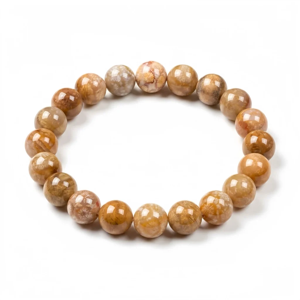 Warm Coral Fossil Jasper Beaded Bracelet – Natural Earth Tone Gemstone