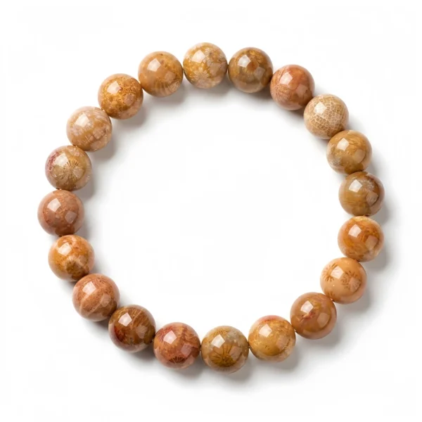 Warm Coral Fossil Jasper Beaded Bracelet – Natural Earth Tone Gemstone