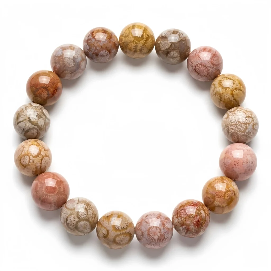 Warm Coral Fossil Jasper Beaded Bracelet – Natural Earth Tone Gemstone