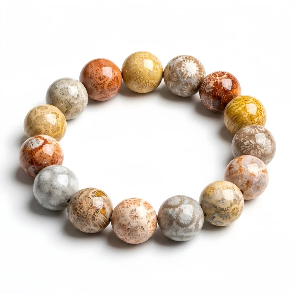 Warm Coral Fossil Jasper Beaded Bracelet – Natural Earth Tone Gemstone