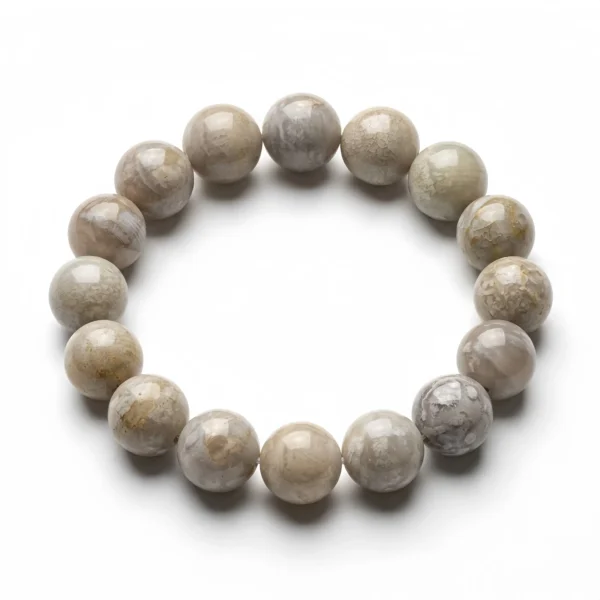 Gray Fossil Coral Bead Bracelet | Natural Ocean Stone Jewelry