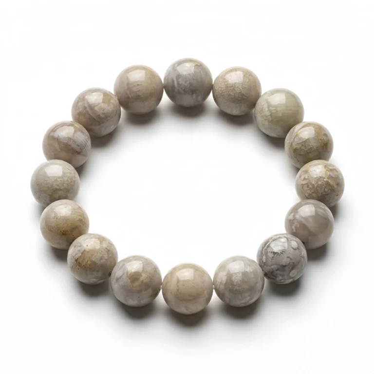 Gray Fossil Coral Bead Bracelet | Natural Ocean Stone Jewelry