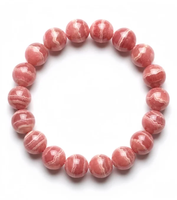 Natural Rhodochrosite Beaded Bracelet – Pink Banded Gemstone