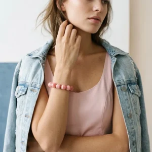 Natural Rhodochrosite Beaded Bracelet – Pink Banded Gemstone