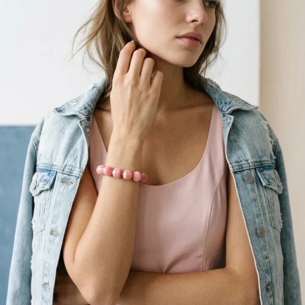 Natural Rhodochrosite Beaded Bracelet – Pink Banded Gemstone