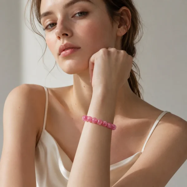 Natural Rhodonite Beaded Bracelet – Elegant Pink Gemstone Jewelry
