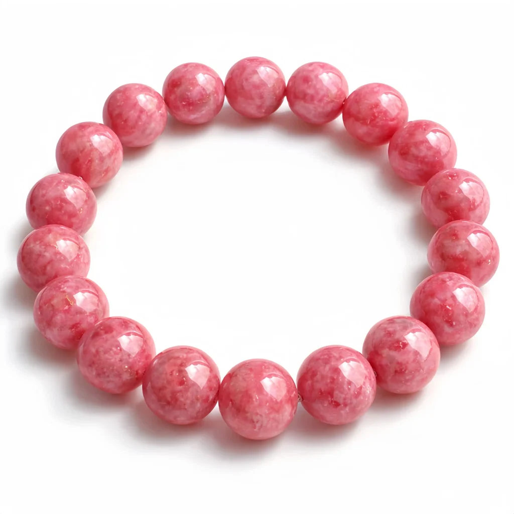 Natural Rhodonite Beaded Bracelet – Elegant Pink Gemstone Jewelry