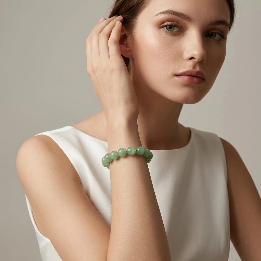 Natural Green Aventurine Beaded Bracelet – Polished Gemstone Stretch Bracelet