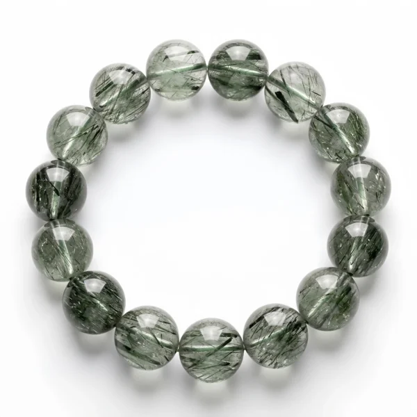 Green Rutilated Quartz Beaded Bracelet – Natural Handmade Crystal Jewelry