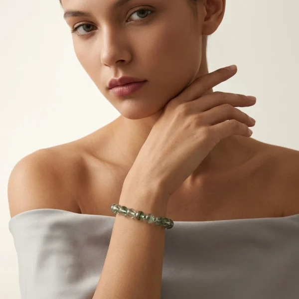 Green Rutilated Quartz Beaded Bracelet – Natural Handmade Crystal Jewelry