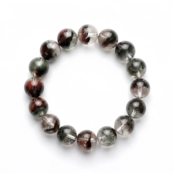 Natural Red & Green Phantom Quartz Bracelet – Clear Handmade Gemstone Beads
