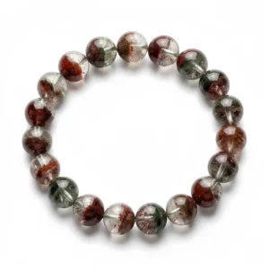 Natural Red & Green Phantom Quartz Bracelet – Clear Handmade Gemstone Beads