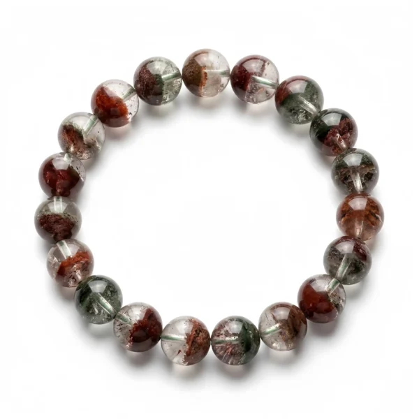 Natural Red & Green Phantom Quartz Bracelet – Clear Handmade Gemstone Beads