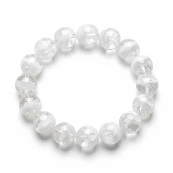 White Phantom Quartz Beaded Bracelet – Natural Clear Crystal