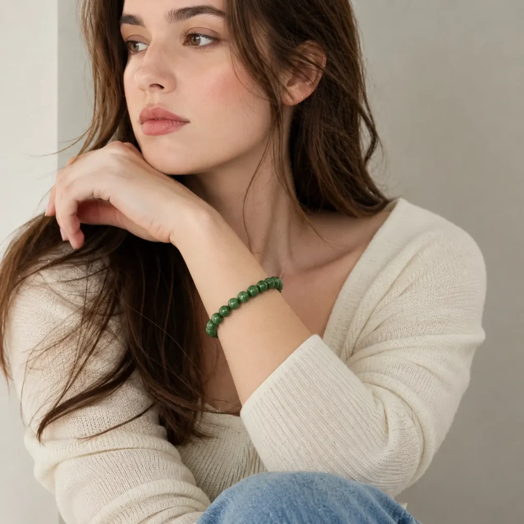 Natural Green Jasper Agate Beaded Bracelet – Handmade Gemstone Jewelry