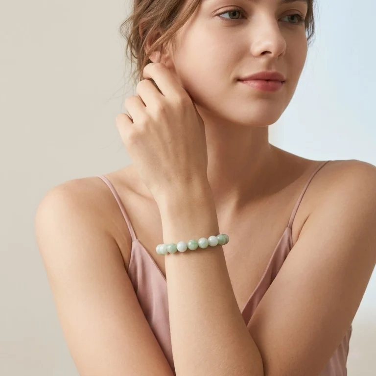 Natural Hetian Jade Beaded Bracelet – Soft Green Nephrite Elegance