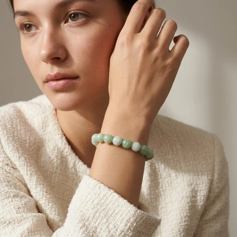 Natural Hetian Jade Beaded Bracelet – Soft Green Nephrite Elegance