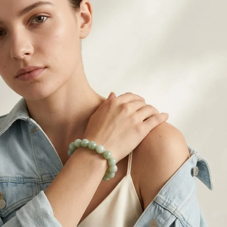 Natural Hetian Jade Beaded Bracelet – Soft Green Nephrite Elegance