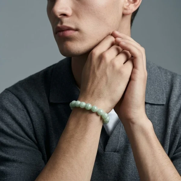 Natural Hetian Jade Beaded Bracelet – Soft Green Nephrite Elegance