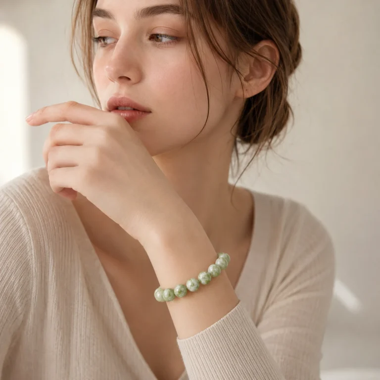 Natural Xiuyan Jade Beaded Bracelet – Polished Green Jade Gemstone