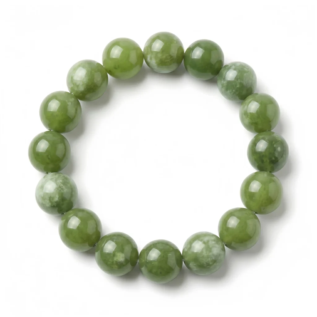Natural Xiuyan Jade Beaded Bracelet – Polished Green Jade Gemstone